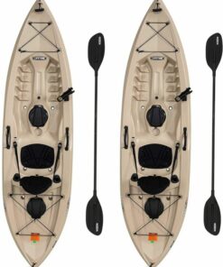Lifetime Tamarack Angler 100 10ft Fishing Kayak 2-Pack with Paddles, UV-Protected HDPE, Adjustable Seat, Rod Holders, Tan