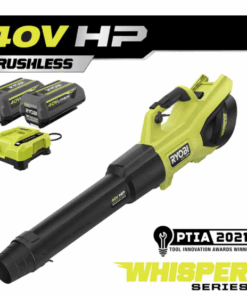 RYOBI 40V HP Brushless Cordless Leaf Blower, 730 CFM, 190 MPH, 2x 4.0 Ah Batteries & Charger, 57 dB Quiet